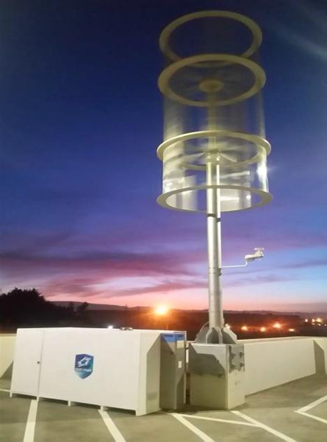 Sylentra MAG-LEV turbine spinning at sunset